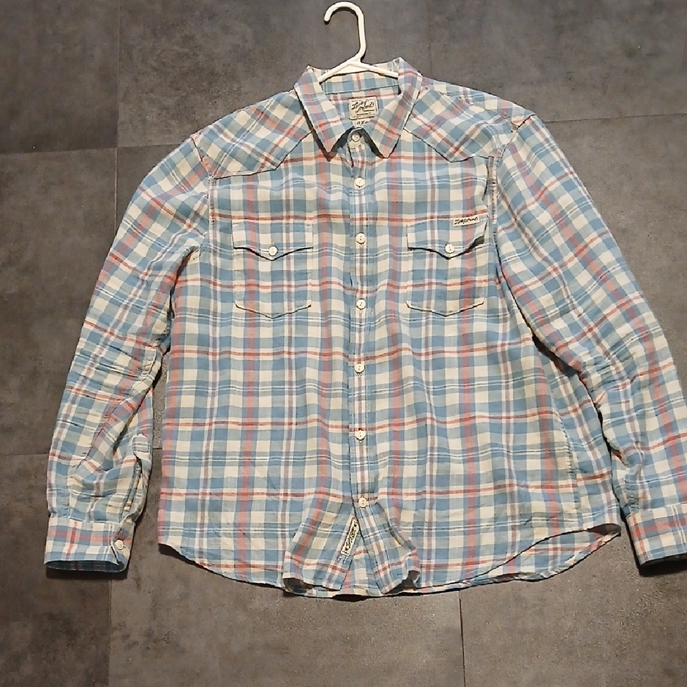 Lucky Brand Blue and White Flannel Shirt Size Extra Large